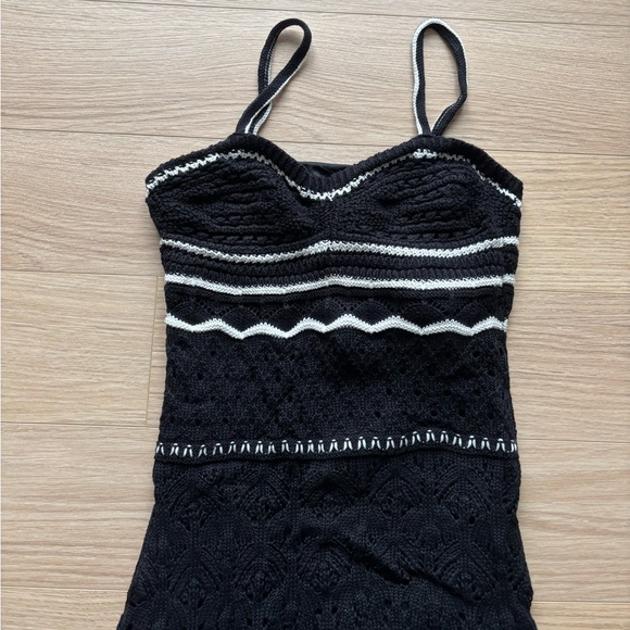 Olive+Oak BOHO CONTRASTING BINDING SWEETHEART POINTELLE CROCHET KNIT MAXI DRESS - Picture 2 of 5